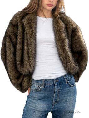 Women's Cropped Faux Fur Coat Lapel Collar
